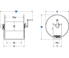 Dimensions for V100 Series Hand Crank Reels from Coxreels