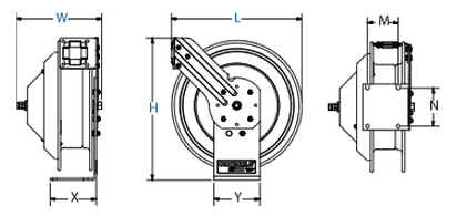 Dimensions for p-wc Series Spring Driven Reels from Coxreels